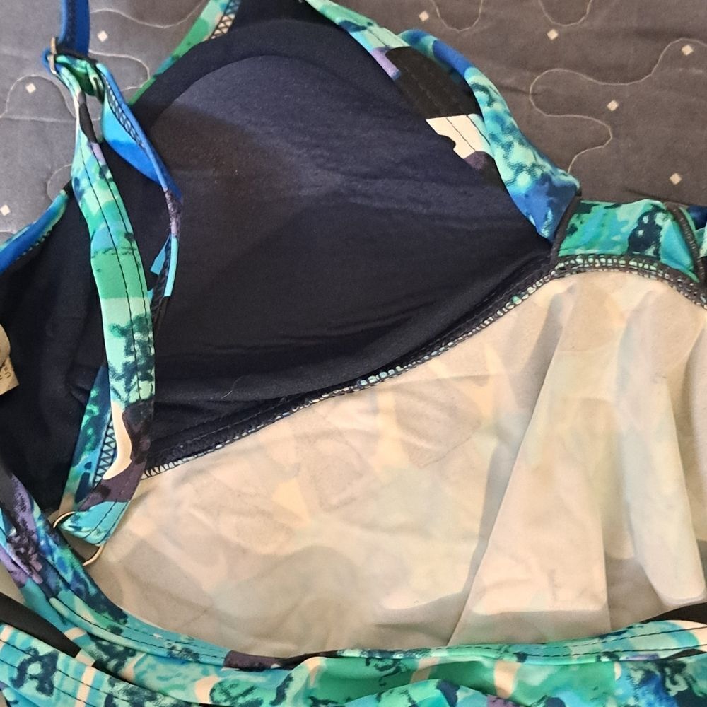 Blue & Teal Patterned Women's Swim Tankini Top - Picture 6 of 8